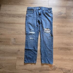 Levi's 502 Blue Straight Jeans with Distressed Details